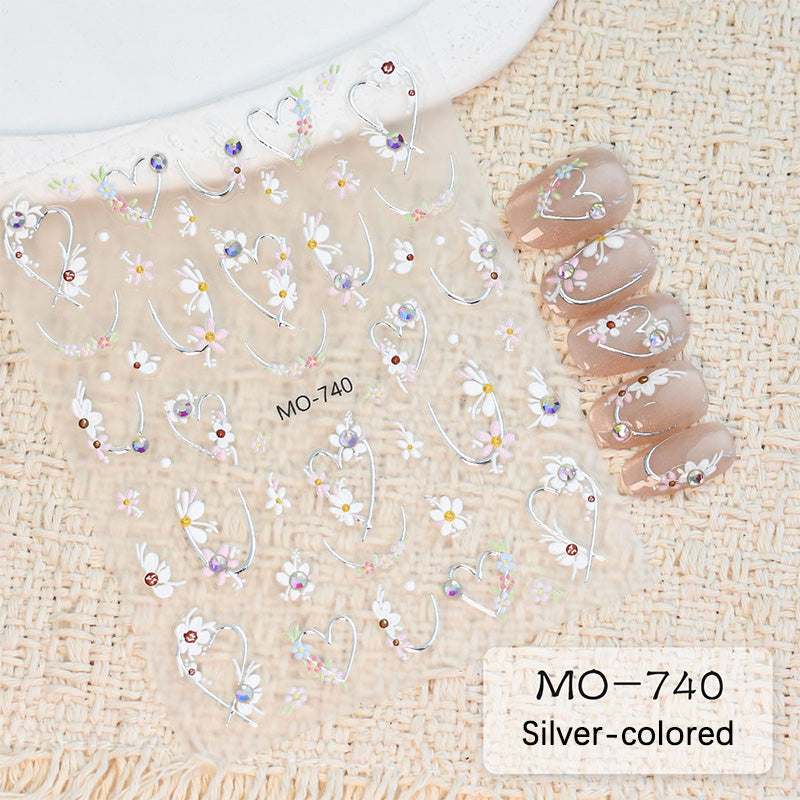 Heart Flowers 3D Nail Sticker MO740 Silver