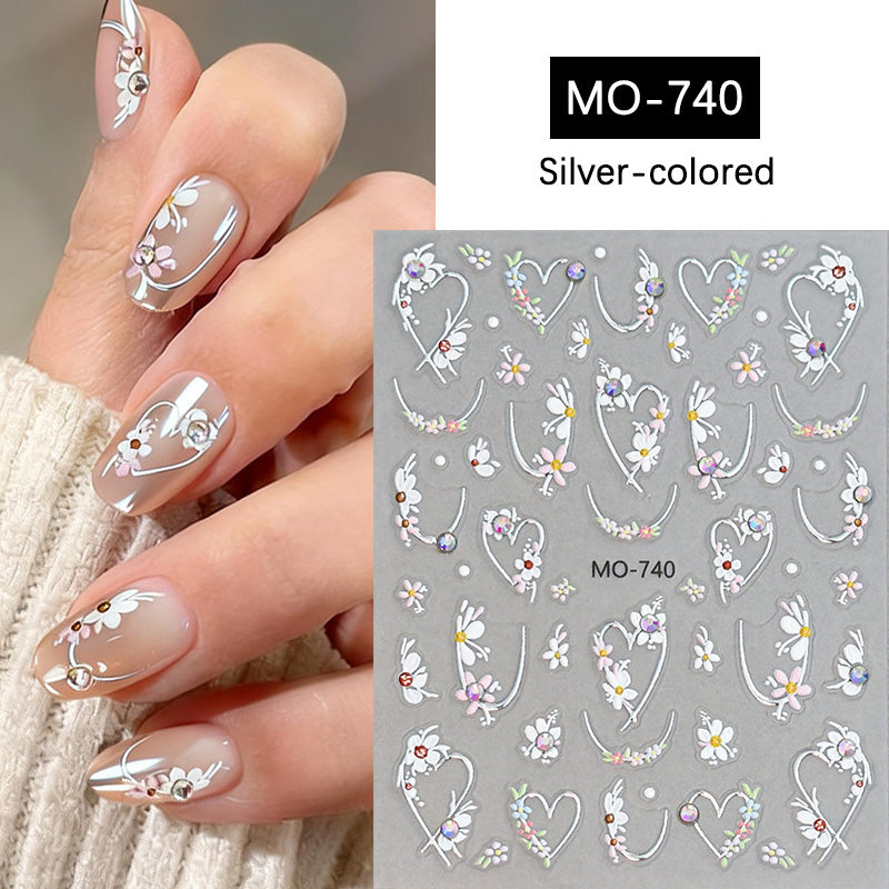 Heart Flowers 3D Nail Sticker MO740 Silver