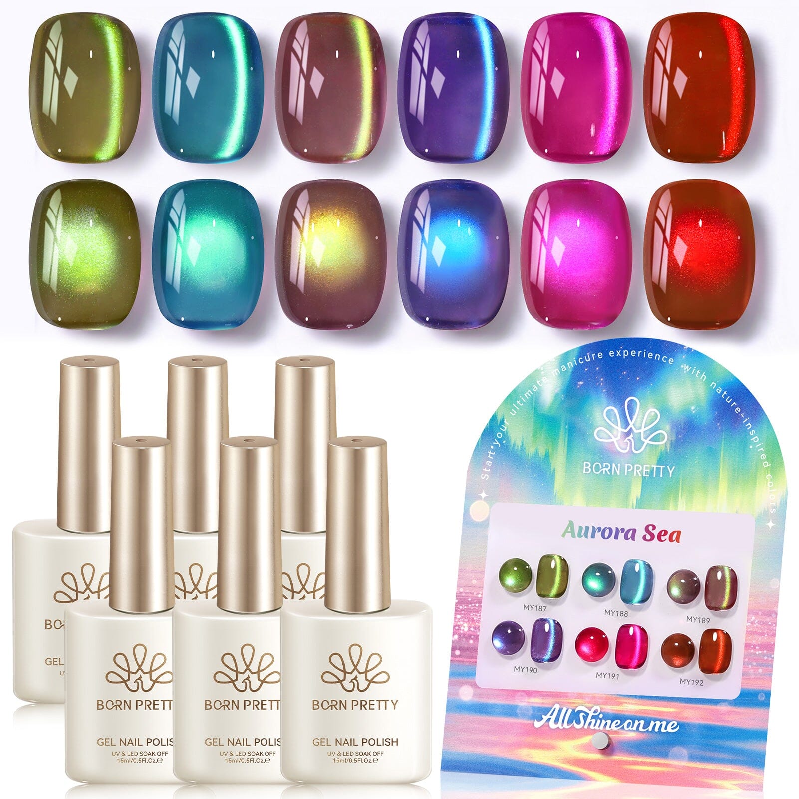 6 Colors Colored Cat Magnetic Gel M21 Aurora Sea 15ml Gel Nail Polish BORN PRETTY
