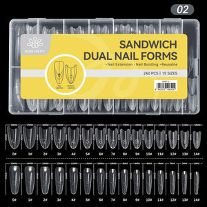 240pcs 15 Sizes Sandwich Dual Nail Forms Nail Tips BORN PRETTY Oval