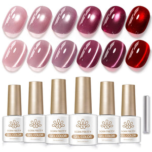 6 Colors Glass Cat Magnetic Gel M83 Grape Tea 7ml Gel Nail Polish BORN PRETTY