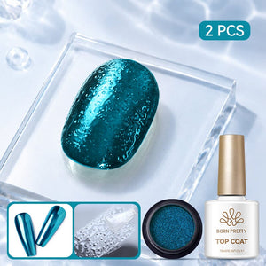 Water Ripple Top Coat Set Base & Top Coat BORN PRETTY Water Ripple Top Coat & Nail Powder #12
