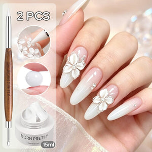 Non‑Stick Hand Builder Gel 5D Sculpting Gel 15ml Extension Nail Gel BORN PRETTY Milky White 02 & Brush Set