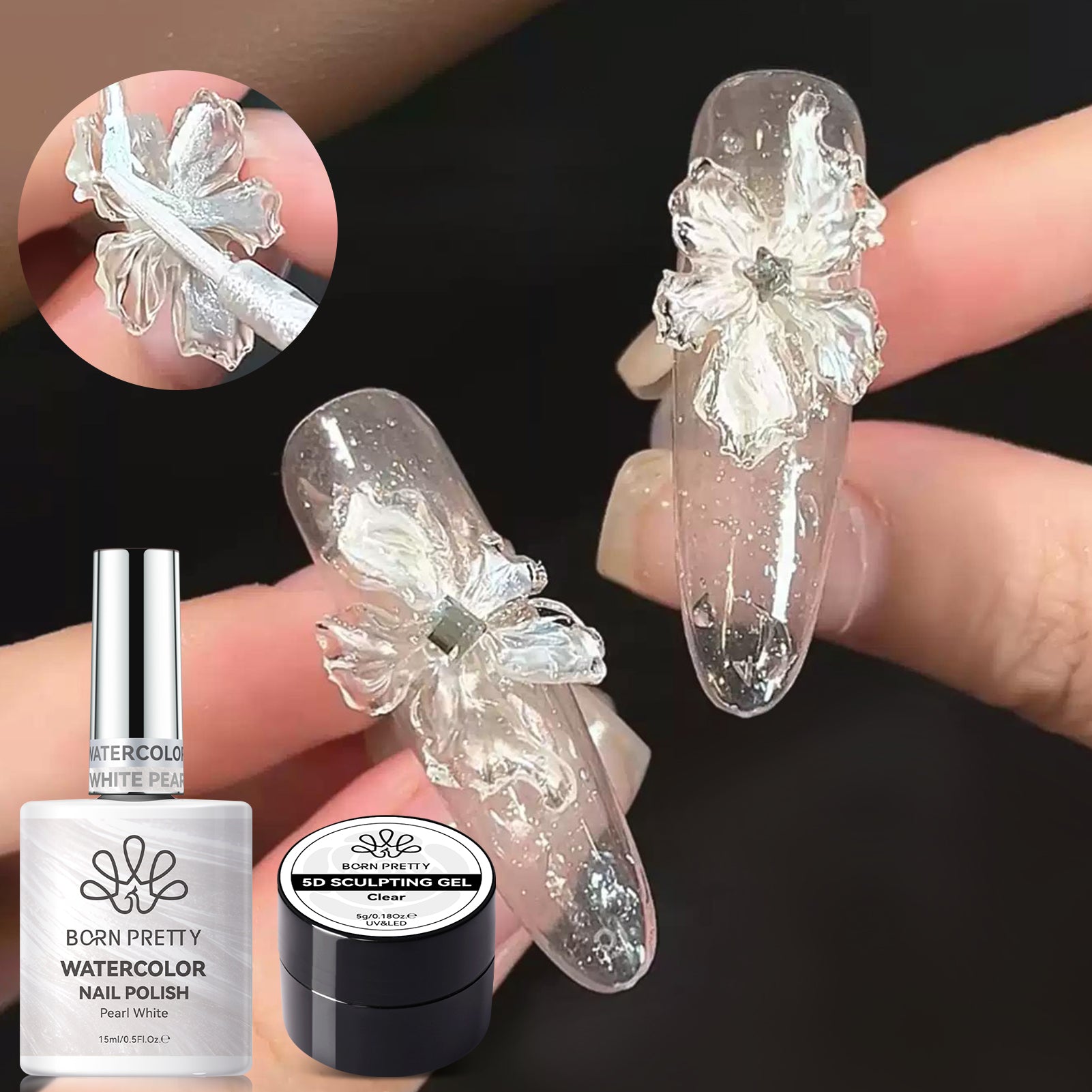 2pcs Set Watercolor Nail Polish & Sculpting Gel