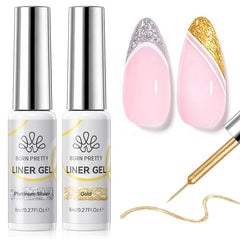 2 Bottles Gold & Platinum Silver Liner Gel 8ml Gel Nail Polish BORN PRETTY