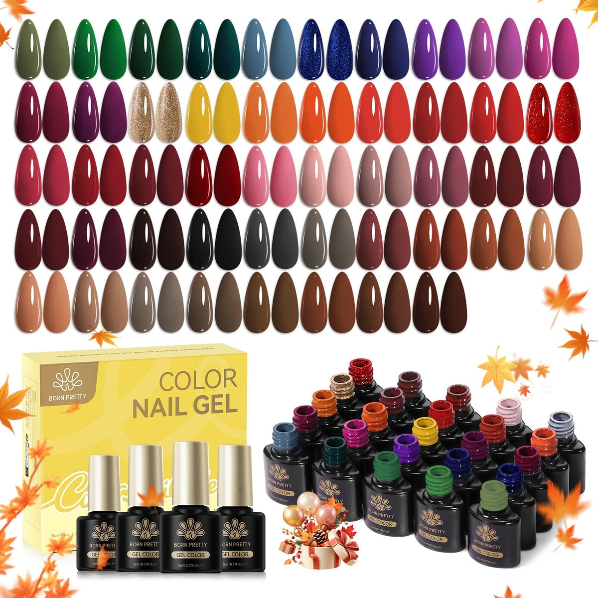 48 Colors Gel & 4 Base Top Coat Set S75 Autumn Edit 5ml Gel Nail Polish BORN PRETTY