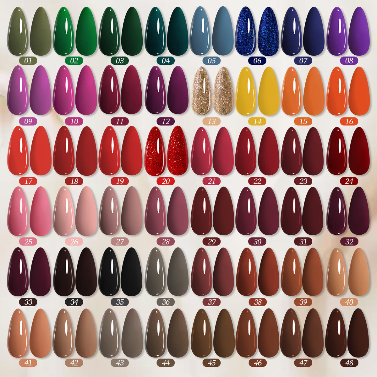 48 Colors Gel & 4 Base Top Coat Set S75 Autumn Edit 5ml