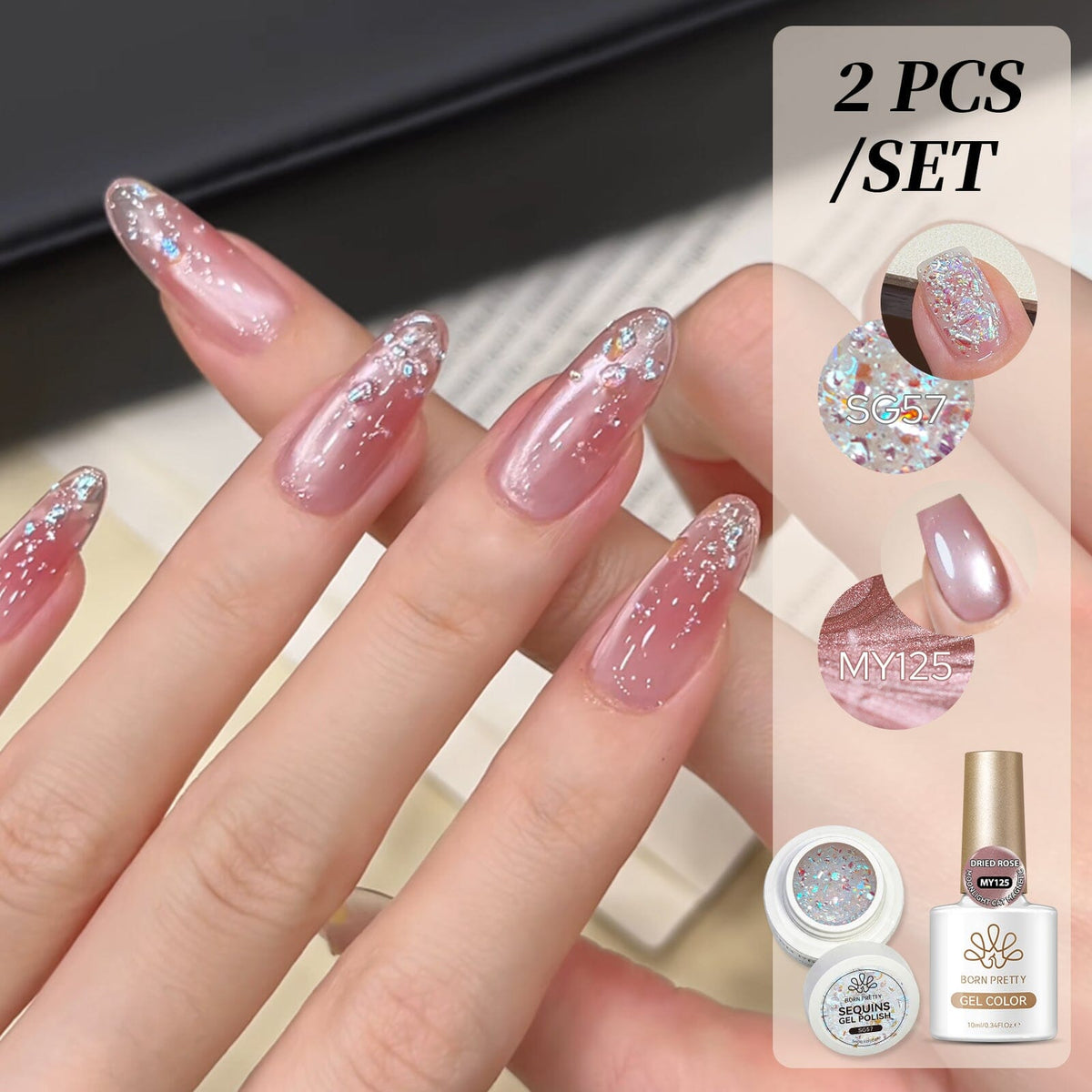 Sequins Gel SG57 & Magnetic Gel MY125 Set #02 Gel Nail Polish BORN PRETTY
