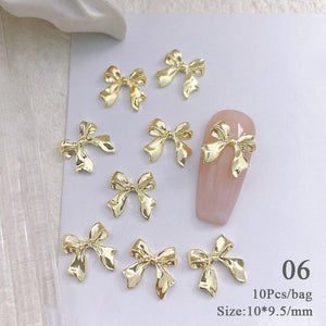 10pcs Bowknot Gold Silver Alloy Nail Decoration DIY Nails BORN PRETTY 06