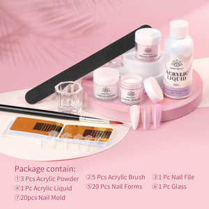 9pcs Acyrlic Nail Kit 3 Colors Acrylic Powder Liquid Tools Kit Nail Powder BORN PRETTY