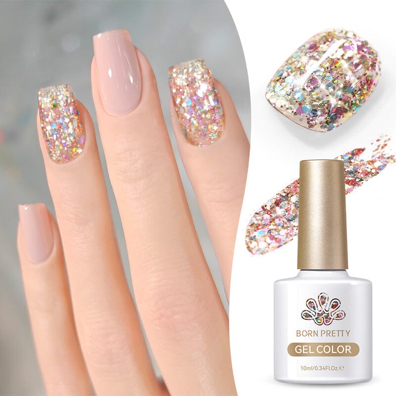 Multicolor Sequins Glitter Gel Polish SG04 Rainbow Island 10ml Gel Nail Polish BORN PRETTY