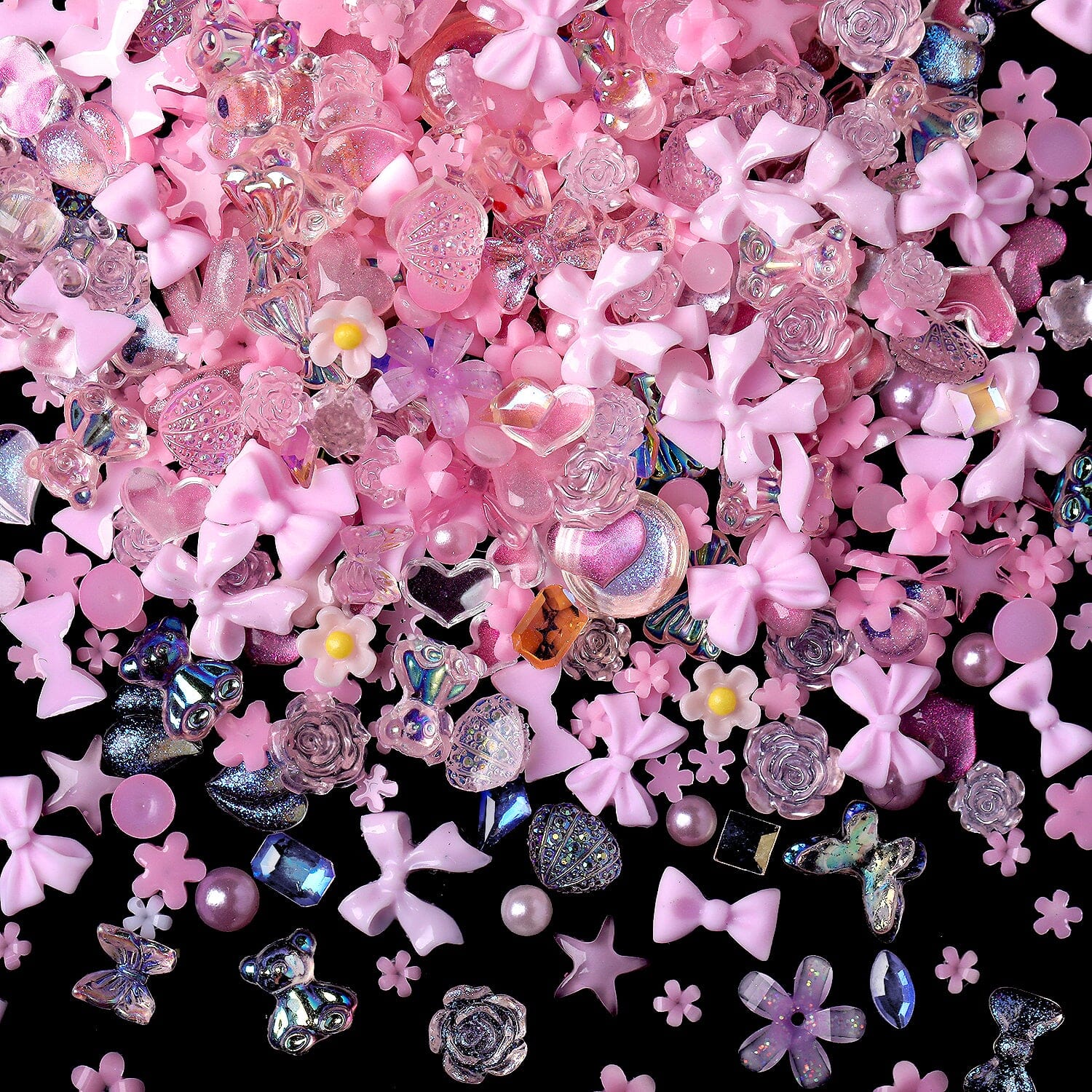 100pcs Random Mixed Pink Bowknot Heart 3D Nail Decorations Nail Decoration No Brand