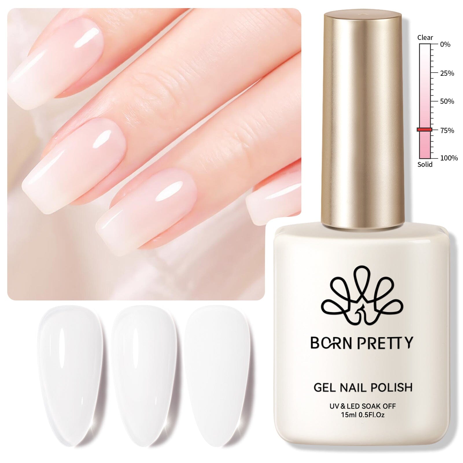 X-Jelly Gel HEMA FREE Milky Jelly Gel #01 15ml Gel Nail Polish BORN PRETTY