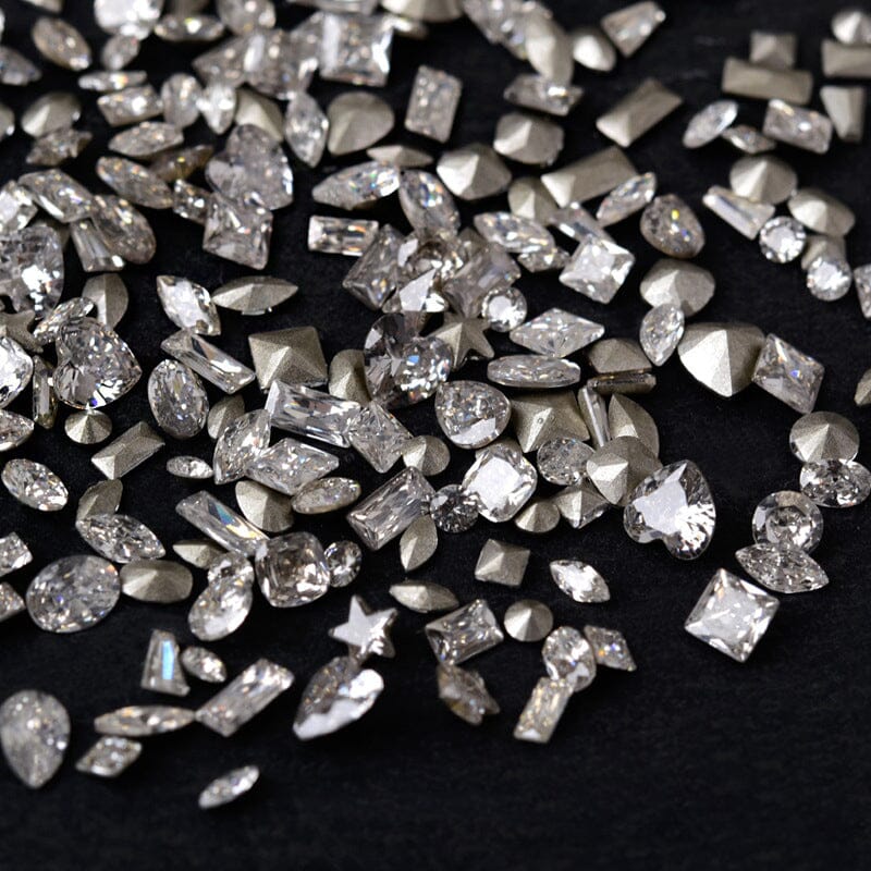 50pcs Silver Mixed Shape Flat Bottom Nail Rhinestones Nail Decoration BORN PRETTY