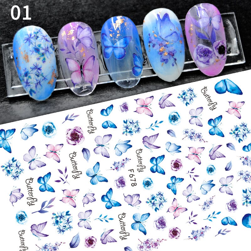 Purple Flower Butterfly Nail Sticker F678 DIY Nails BORN PRETTY 