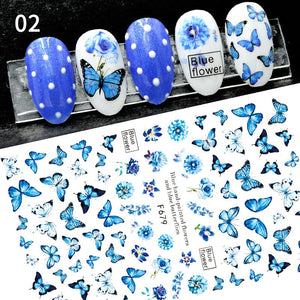 Blue Flower Butterfly Nail Sticker F679 DIY Nails BORN PRETTY 