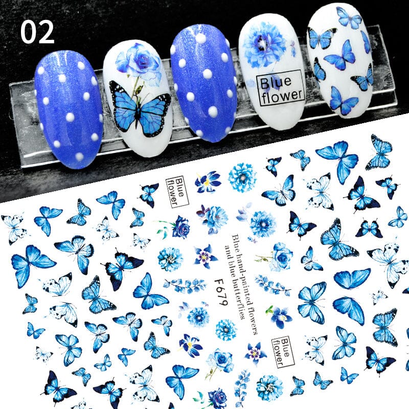Blue Flower Butterfly Nail Sticker F679 DIY Nails BORN PRETTY 