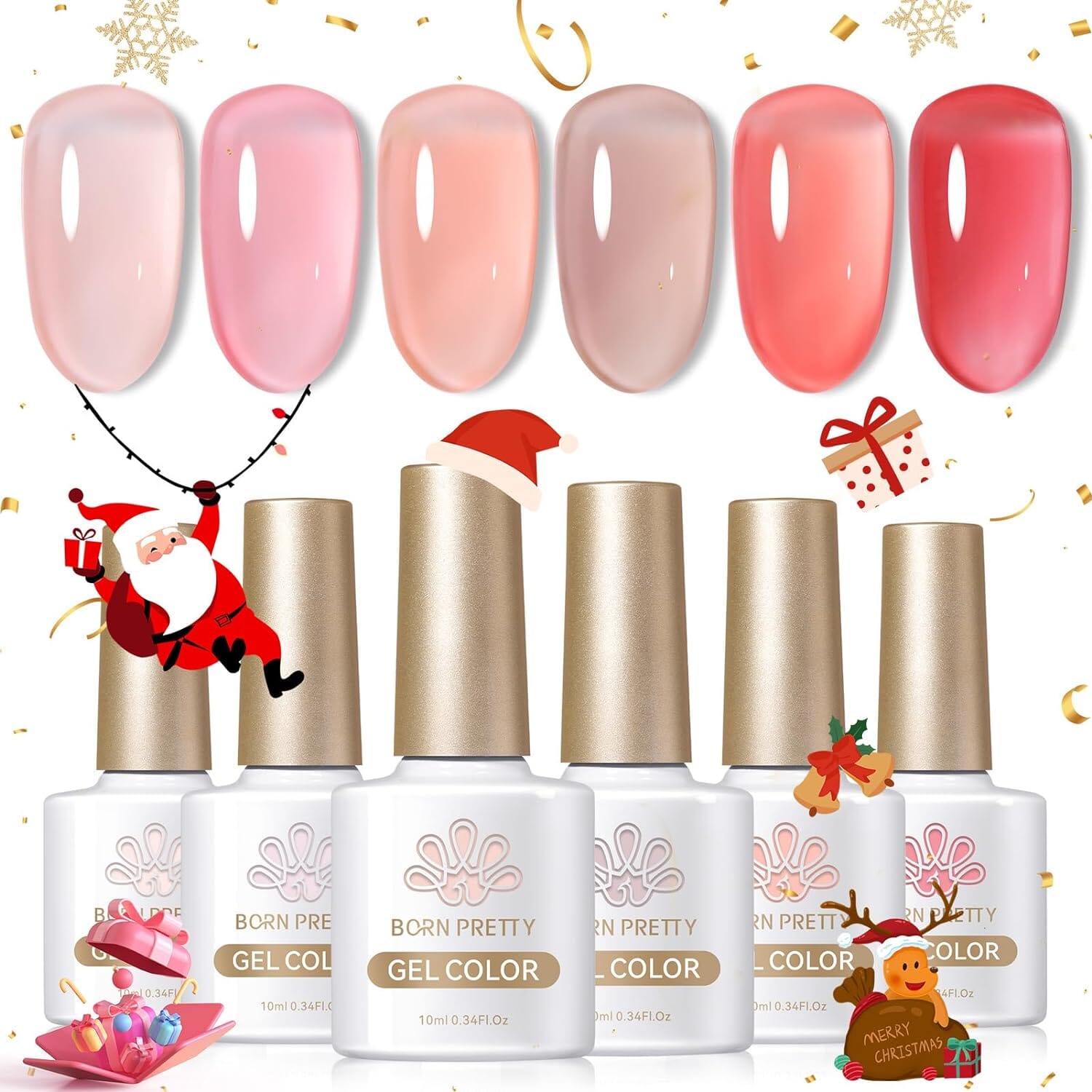 [US ONLY] 6 Colors 10ml Jelly Gel Polish Set Gel Nail Polish BORN PRETTY Jelly Rose 