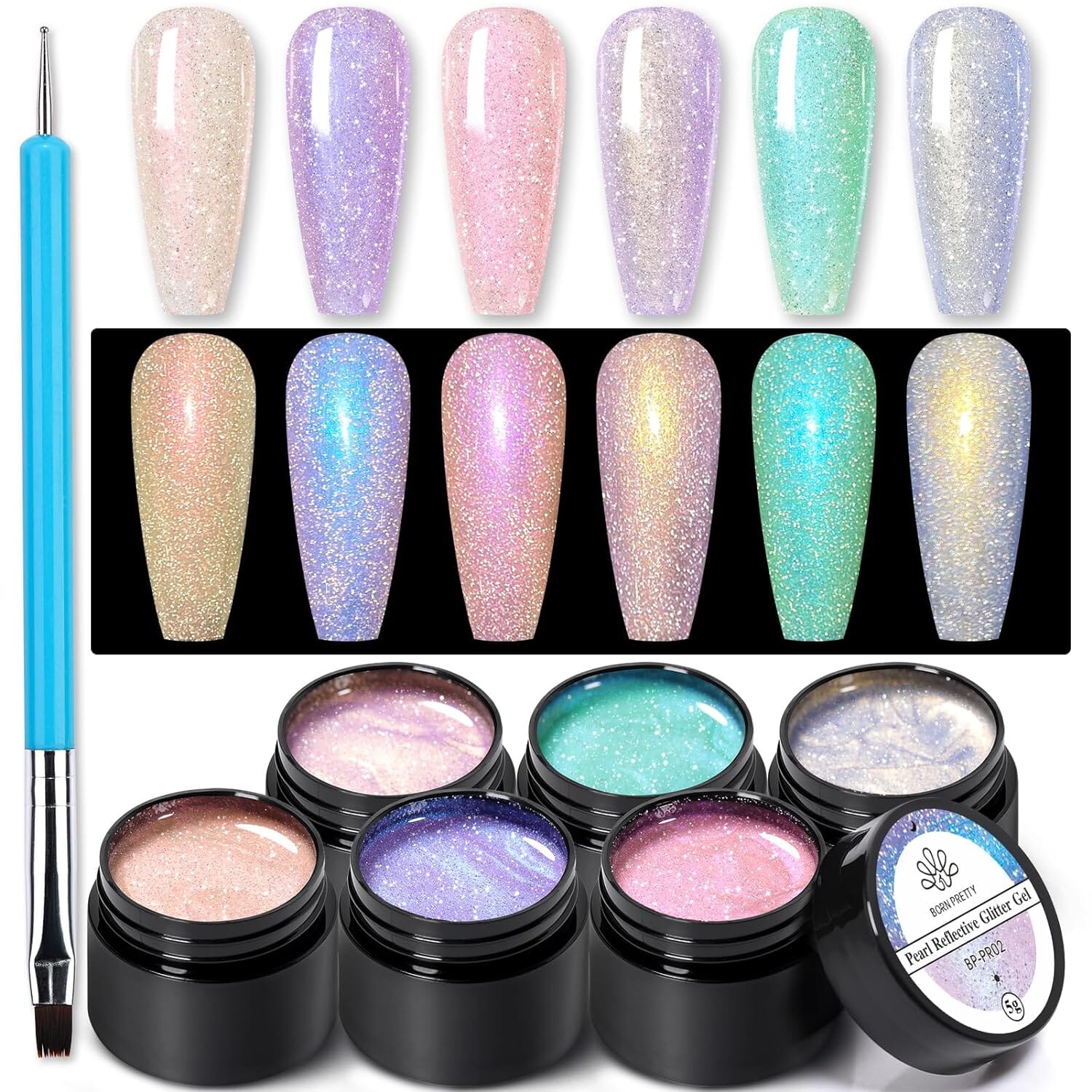 [US ONLY] 6 Colors Reflective Glitter Pearlescent Gel Polish Set Gel Nail Polish BORN PRETTY 