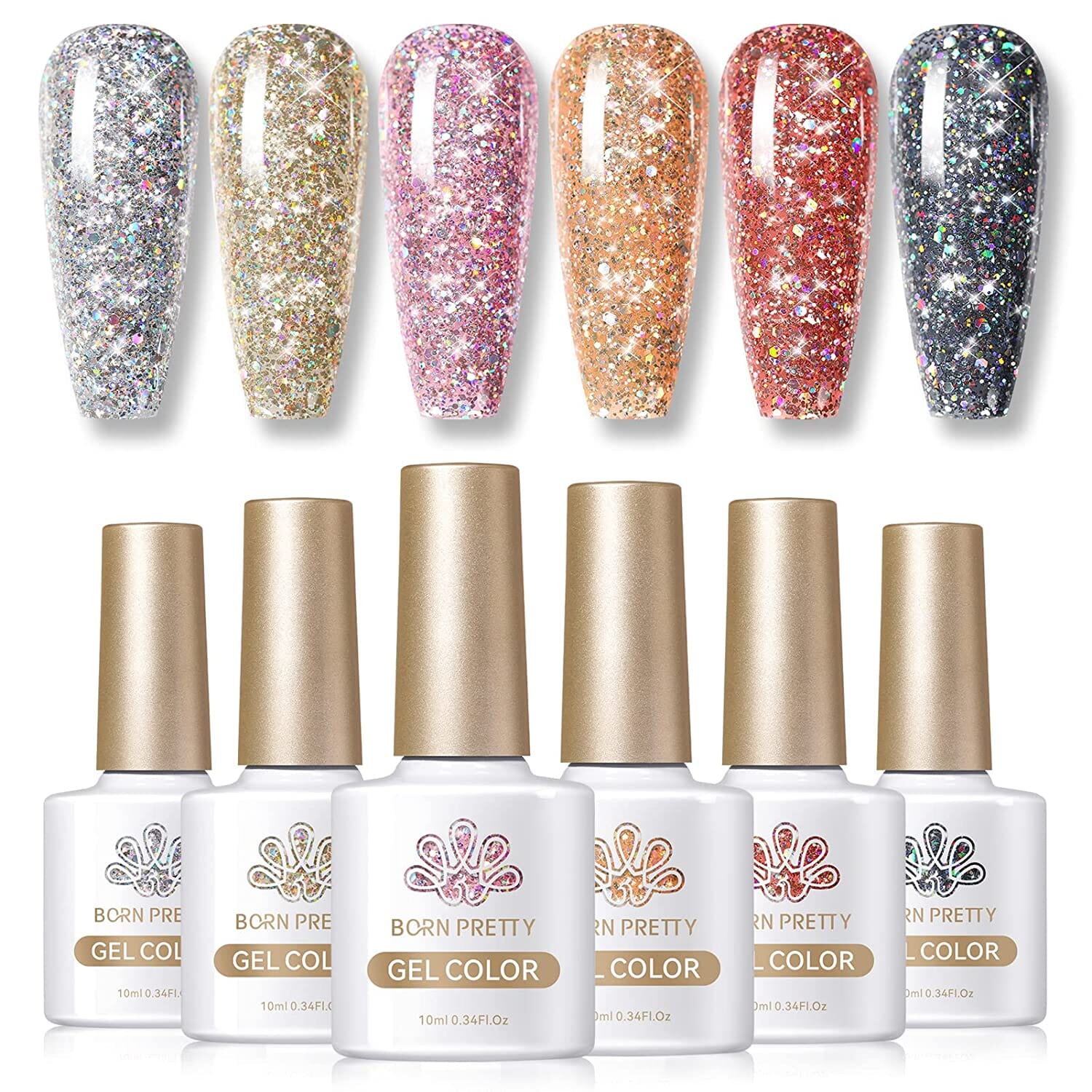 [US ONLY] Glitter Gel Polish 6 Colors Set Kits & Bundles BORN PRETTY 