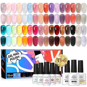 [US ONLY] Anna's Garden 33 Colors Jelly Gel Polish Set 6ml with 6pcs Base Top Coat Kit 10ml Gel Nail Polish BORN PRETTY 