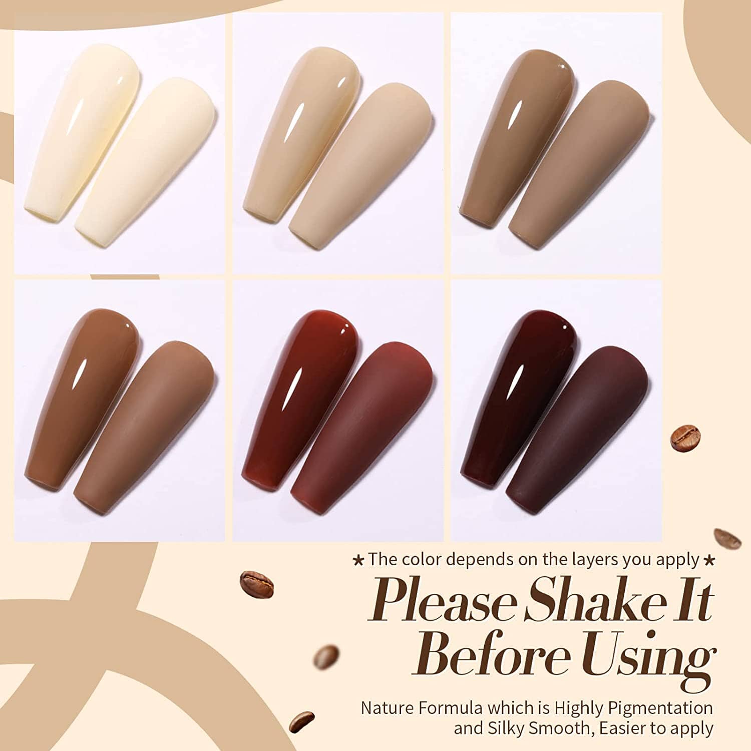 [US ONLY] 6 Colors Nude Brown Gel Polish Set Kits & Bundles BORN PRETTY 