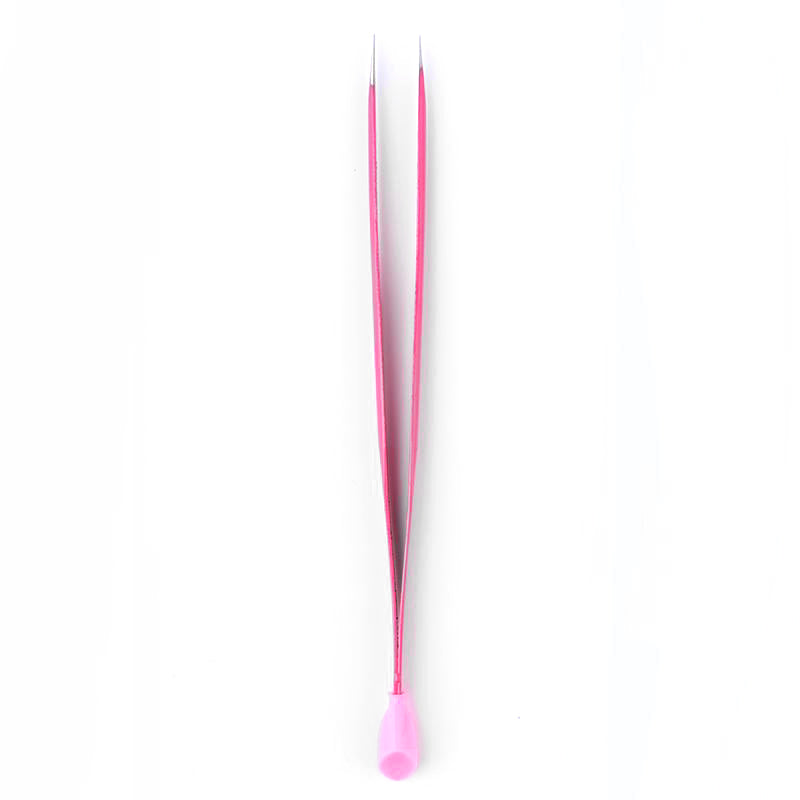 Pink Straight Nail Tweezers with Silicone Head