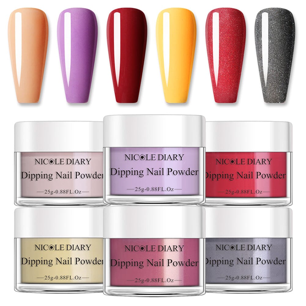 [US ONLY] 6 Colors Red Yellow Dipping Nail Powder Set #01 25g 0.88Fl.Oz Nail Powder NICOLE DIARY 