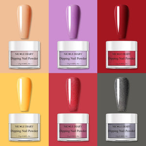 [US ONLY] 6 Colors Red Yellow Dipping Nail Powder Set #01 25g 0.88Fl.Oz Nail Powder NICOLE DIARY 
