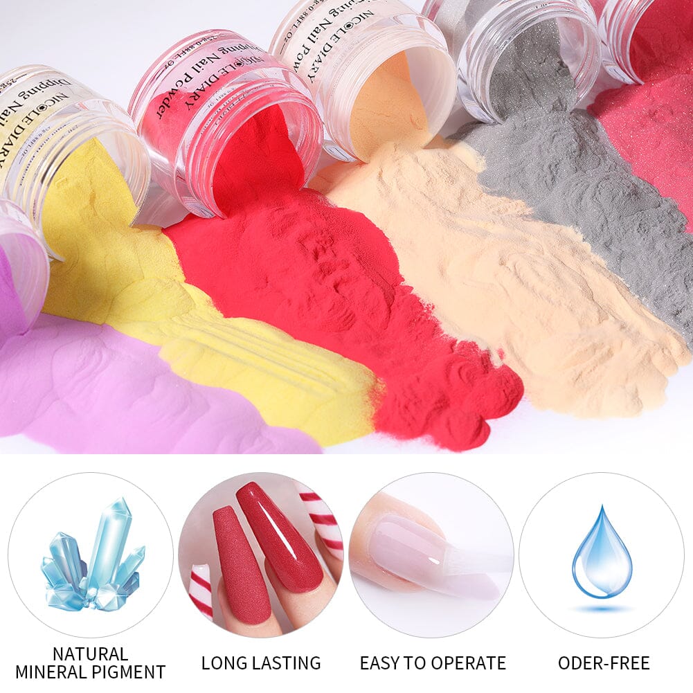 [US ONLY] 6 Colors Red Yellow Dipping Nail Powder Set #01 25g 0.88Fl.Oz Nail Powder NICOLE DIARY 