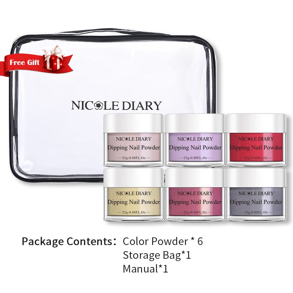 [US ONLY] 6 Colors Red Yellow Dipping Nail Powder Set #01 25g 0.88Fl.Oz Nail Powder NICOLE DIARY 