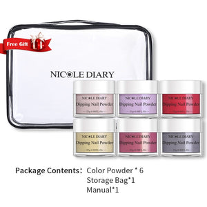 [US ONLY] 6 Colors Red Yellow Dipping Nail Powder Set #01 25g 0.88Fl.Oz Nail Powder NICOLE DIARY 