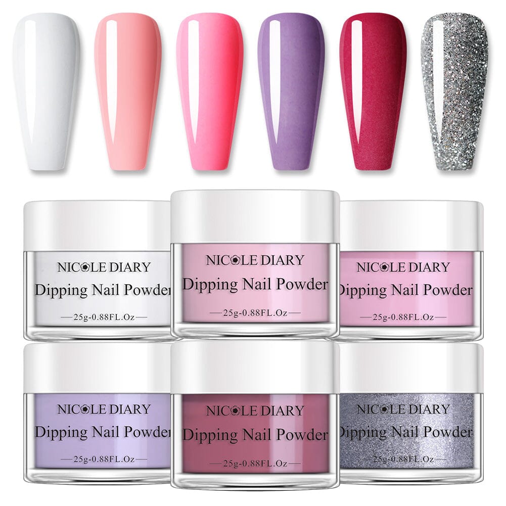 [US ONLY] 6 Colors White Pink Dipping Nail Powder Set #02 25g 0.88Fl.Oz Nail Powder NICOLE DIARY 