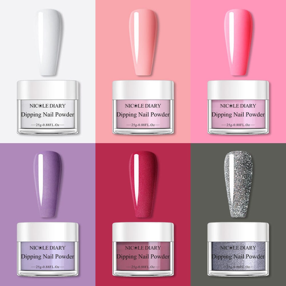 [US ONLY] 6 Colors White Pink Dipping Nail Powder Set #02 25g 0.88Fl.Oz Nail Powder NICOLE DIARY 
