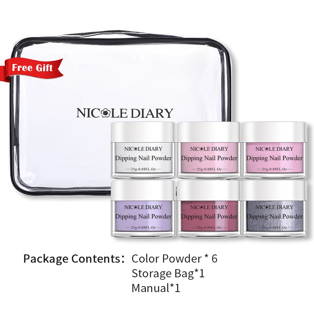 [US ONLY] 6 Colors White Pink Dipping Nail Powder Set #02 25g 0.88Fl.Oz Nail Powder NICOLE DIARY 