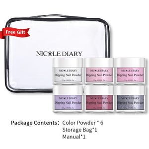 [US ONLY] 6 Colors White Pink Dipping Nail Powder Set #02 25g 0.88Fl.Oz Nail Powder NICOLE DIARY 