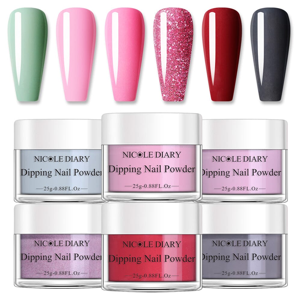 [US ONLY] 6 Colors Pink Red Dipping Nail Powder Set #06 25g 0.88Fl.Oz Nail Powder NICOLE DIARY 