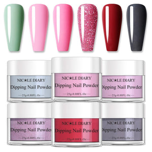 [US ONLY] 6 Colors Pink Red Dipping Nail Powder Set #06 25g 0.88Fl.Oz Nail Powder NICOLE DIARY 