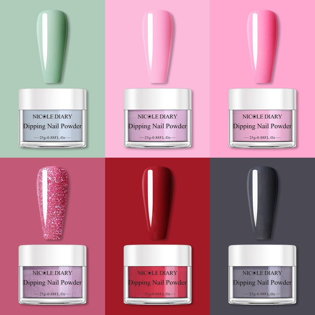[US ONLY] 6 Colors Pink Red Dipping Nail Powder Set #06 25g 0.88Fl.Oz Nail Powder NICOLE DIARY 