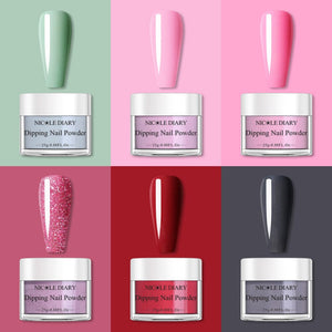 [US ONLY] 6 Colors Pink Red Dipping Nail Powder Set #06 25g 0.88Fl.Oz Nail Powder NICOLE DIARY 
