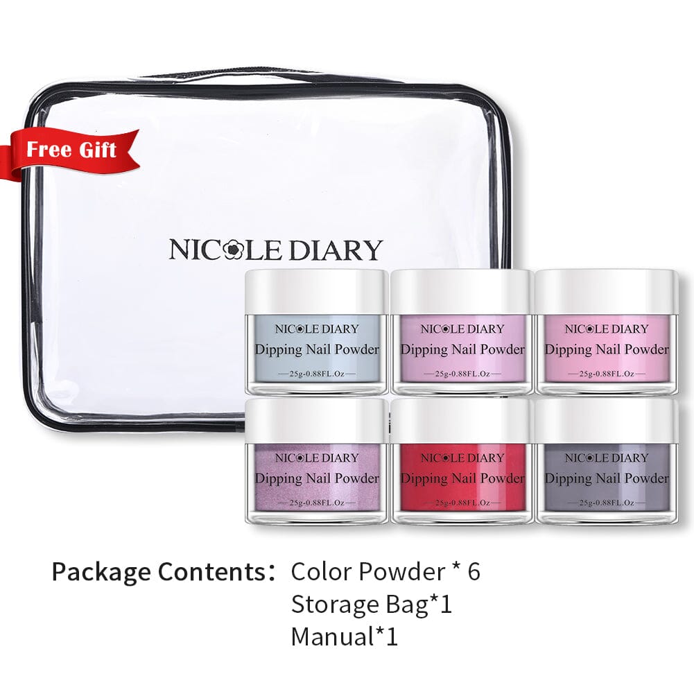 [US ONLY] 6 Colors Pink Red Dipping Nail Powder Set #06 25g 0.88Fl.Oz Nail Powder NICOLE DIARY 