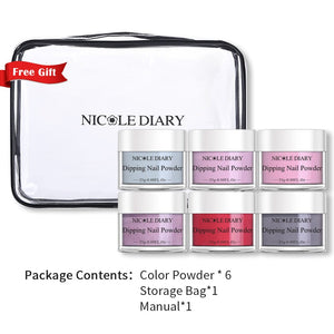 [US ONLY] 6 Colors Pink Red Dipping Nail Powder Set #06 25g 0.88Fl.Oz Nail Powder NICOLE DIARY 