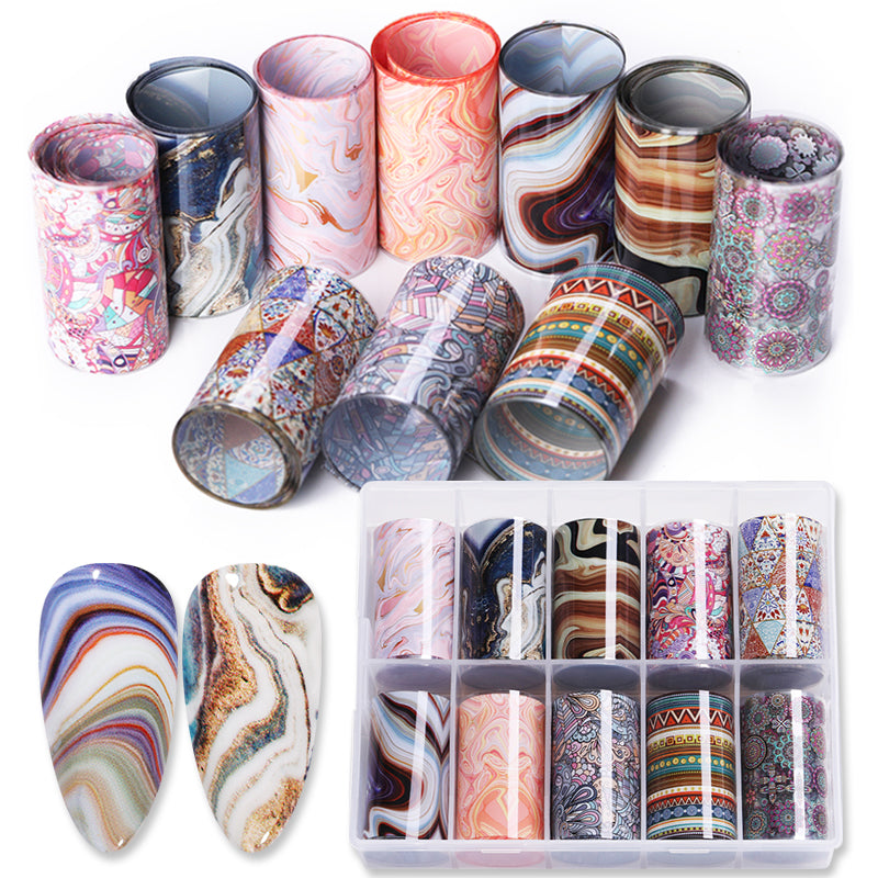 10pcs Retro Patterns Nail Foil Transfer Stickers