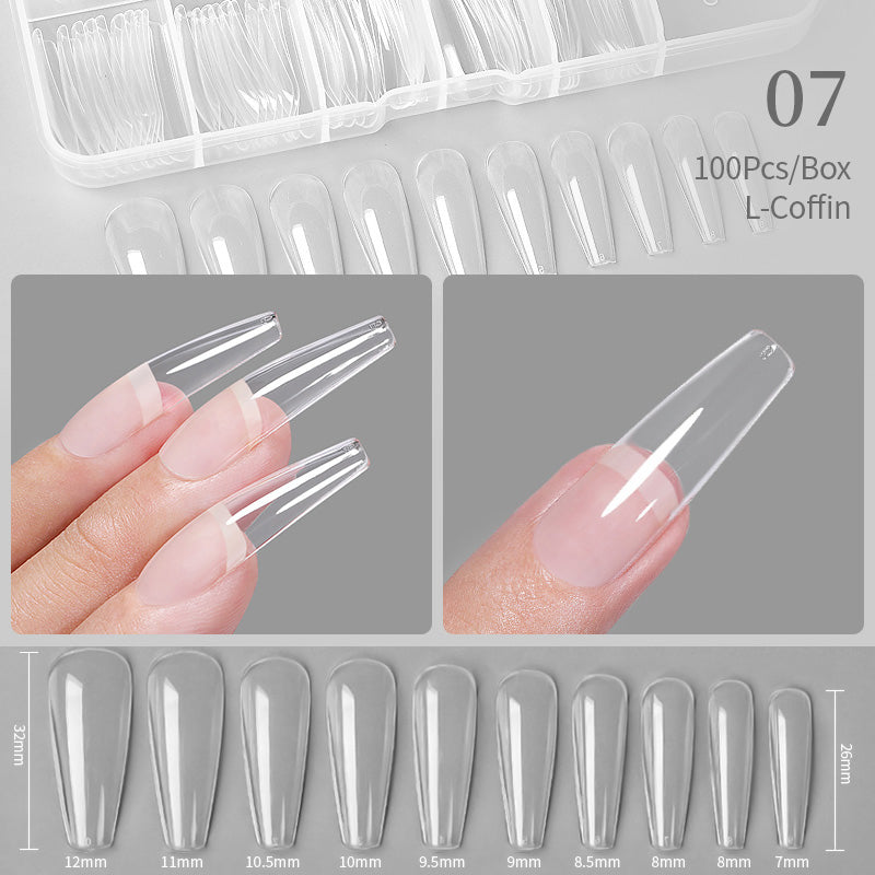 100pcs L-Coffin Transparent False Nail Tips