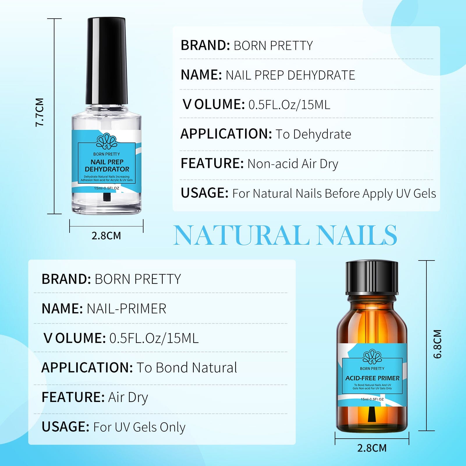 Nail Prep Dehydrator & Primer Kit 15ml Nail Care BORN PRETTY 