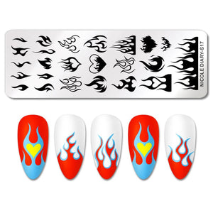 Fire Rectangle Nail Stamping Plate NICOLE DIARY-S17 Nail Stamping NICOLE DIARY 