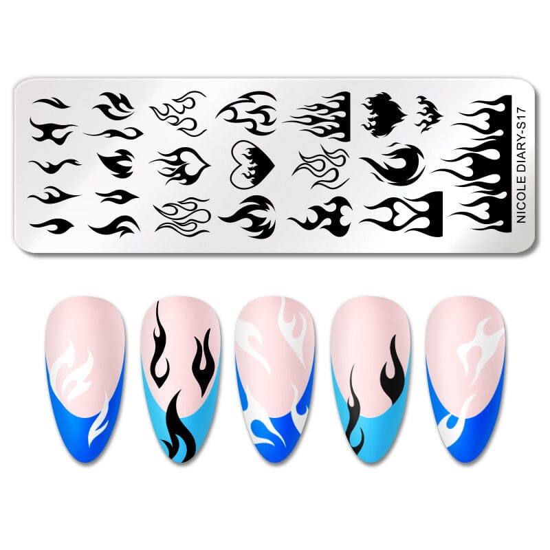 Fire Rectangle Nail Stamping Plate NICOLE DIARY-S17 Nail Stamping NICOLE DIARY 