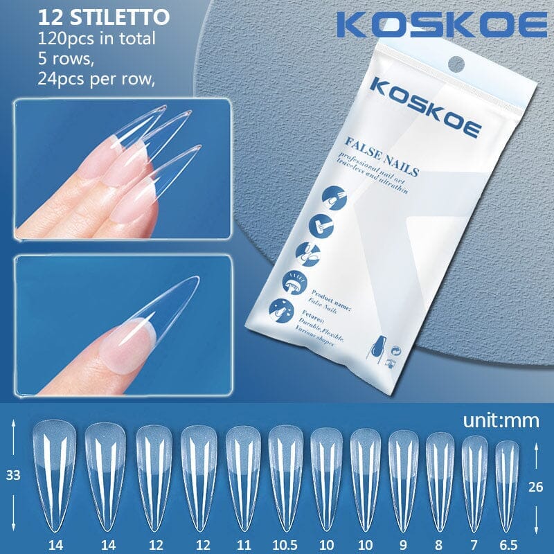 120pcs Full Cover Clear Matte Ultra-thin False Nail Tips Nail Tips KOSKOE 12 