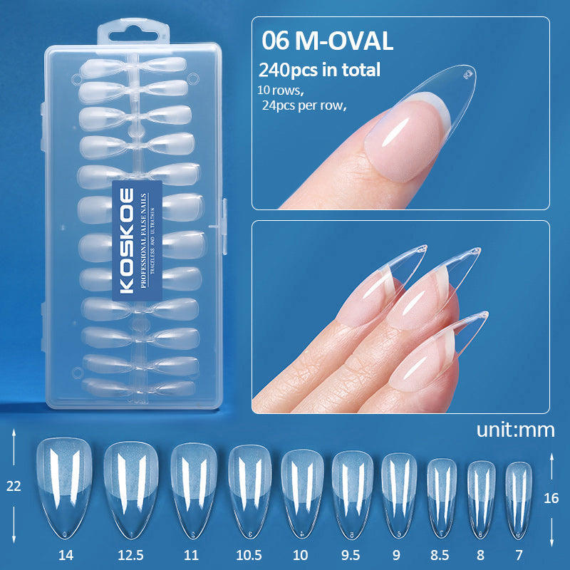 240pcs M-Oval Semi-Matte False Nail Tips