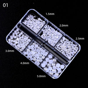 6 Grids White Half Round Pearl 3D Nail Decoration Nail Decoration No Brand 